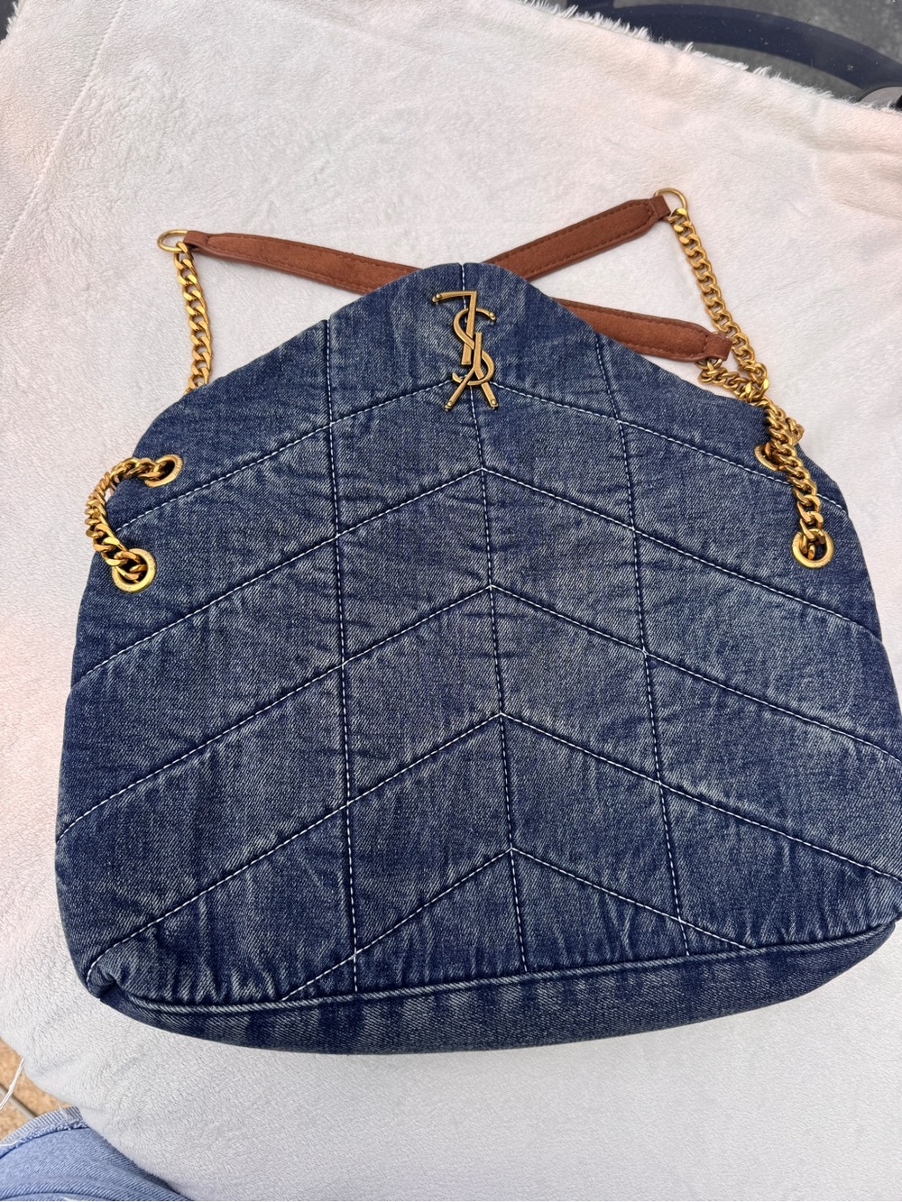 Saint Laurent Denim Chevron Shoulder Bag with Gold Hardware - Picture 7 of 13